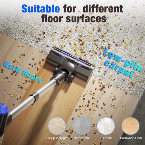 Cordless Vacuum Cleaner, Upgraded 40Kpa Stick Vacuum Cleaners for Home, 8 in 1 Lightweight with Self-Standing, 1.5L Dust Cup & Anti-tangle, Rechargeable Vacuum for Hard Floors Carpets Pet Hair