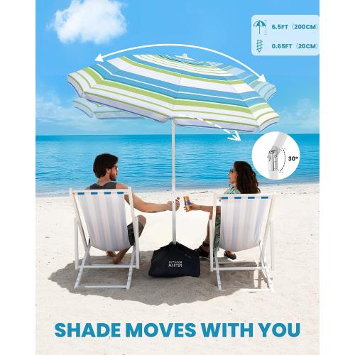 OutdoorMaster 7.2ft Beach Umbrellas for Sand with Sandbag & Anchor | 7.2ft Adjustable Umbrella for Beach, Wind Resistant, Portable UPF50  Sunshade with Carry Bag for Patio