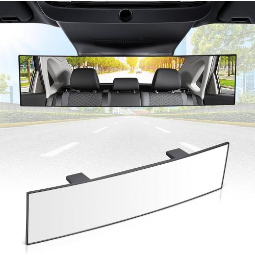 Panoramic Car Rear View Mirrors, Universal Convex Rearview Mirror Extender, Chrome Anti-glare Clip Wide Angle Mirror Reduce Blind Spot Interior Accessories for Car, Truck, SUV, RV(12 Inch)