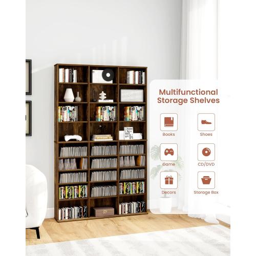 DVD Storage Tower with Adjustable Shelves, 8-Tier DVD Rack Tower for CDs, DVDs, Blu-Rays, Video Games, Rustic Brown Multimedia Storage Cabinet, Media Shelf Organizer for Living Room. Maybe missing pieces