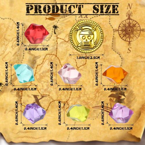 Hanaive 100 Pcs Plastic Pirate Gold Coins Acrylic Colored Gems Fake Gems Buried Treasure Pirate Party Decorations for Halloween Adventure Themed Event Birthday Party Props Decor (Retro Style,Gold)