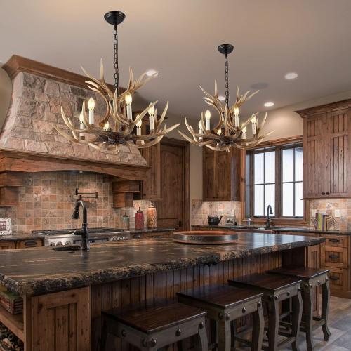 Antlers Chandelier 6 Light, Deer Chandelier Fixtures, Rustic Farmhouse Horn Antler Lighting for Living Room Bedroom Dining Room Kitchen