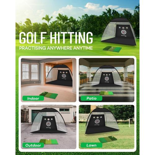 Black 10x7Ft Golf Net with Practice Mat,Golf Hitting Aid Nets 10x7FT for Backyard Driving Chipping Training Swing with Target Mat Balls for Outdoor Indoor,Gifts for Men Dad and Golfer