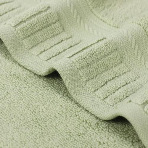 Superior Venice Zero Twist Cotton Medium Weight Bath Sheets, for Guest Bath, Bathroom, Shower, Spa, Plush Towels, Essentials, Ribbed Textured Border, Oversized Towels, Set of 4 , Green , 3 big and one small