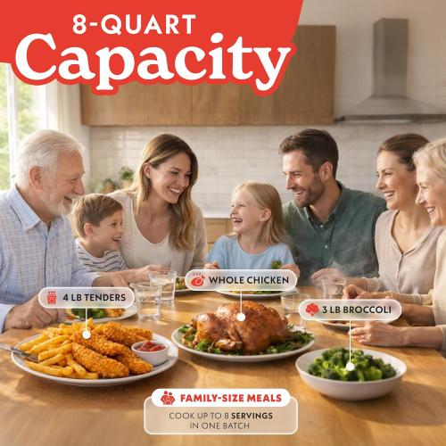 Gourmia 8 Qt Digital Air Fryer  – XL Capacity , Nonstick Dishwasher Safe Basket, Oil-Free Cooking