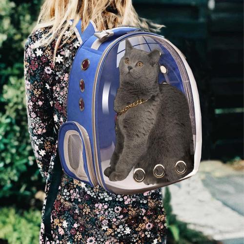 Cat Backpack Carrier, Pet Cat Carrier with Ventilated Design for Carrying Puppy Cats, Pet Carrier Backpack for Traveling/Hiking/Camping/Outdoors Airline Approved Travel Carrier (Blue)
