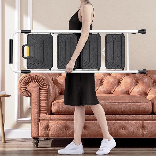 KINGRACK Sturdy Steel 4 Step Ladder, Folding Step Stool with Handrail, Anti-Slip Wide Pedals, Safe-Lock Design, Pass 800lbs Load Testing, Portable Ladder for Multi-Purpose in Home, Kitchen, White