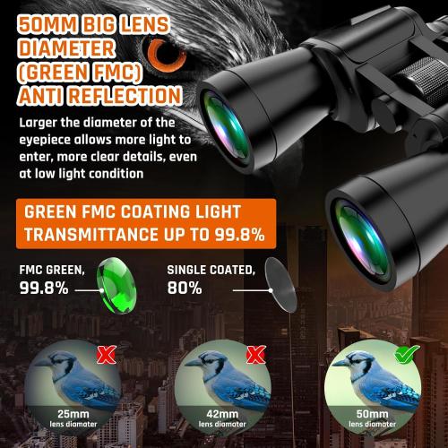 20x50 High Power Binoculars for Adults with Low Light Night Vision,Military Compact HD Professional/Daily Waterproof Binoculars for Bird Watching Hunting/Traveling/Outdoor