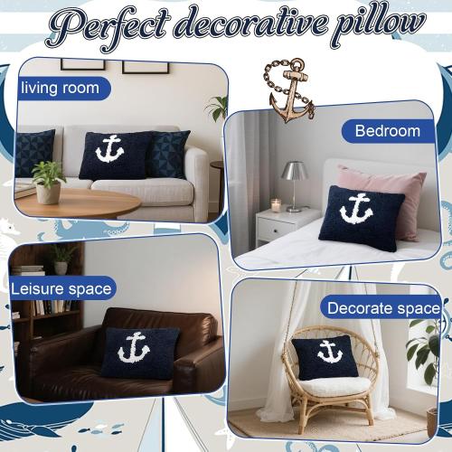 Peryiter Coastal Anchor Throw Cute Anchor Plush Pillows for Bedroom Decor Sofa Living Room Home Cushion Outdoor Party, 12 x 8 Inches