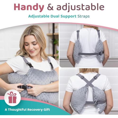 Zomaple Mastectomy Recovery Pillow with Strap, Swirly Gel Pack, Seat Belt Cover & Shower Lanyard – Post-Op Essentials, Breast Augmentation/Reduction & Recovery Supplies – Washable Cover for Comfort