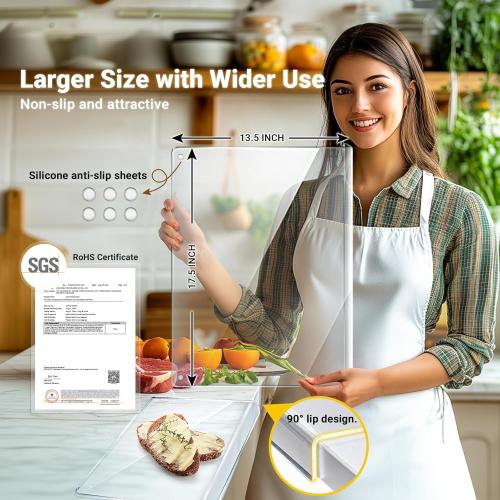 3PCS Acrylic Cutting Board with Counter Lip, Cutting Boards Set, Clear Cutting Boards for Countertop, Non Slip Cutting Board for Kitchen Utensils, Kitchen Decor, House Warming Gifts New Home