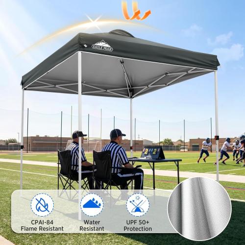 EAGLE PEAK 6.6x6.6 Pop Up Canopy Tent Easy Up Canopy Outdoor, Gray | Patented PeakPush™ Center Lock, 1 Person Setup Portable Pop Up Tent, Beach, Markets, Camping Sport Events, Wheeled Carry Bag