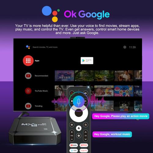 MXQ Pro 5G Android 14.0 TV Box 2025 Upgraded Ram 2GB ROM 16GB Dual Band 2.4G/5.8GHz WiFi6 BT5.0 4K AV1 USB 3.0 Ultra HD Voice Control Smart Home Player