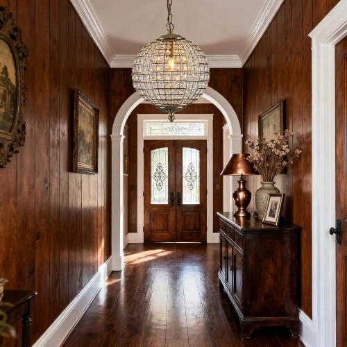 Macarena Gold Vintage Crystal Globe Chandelier 12 Round Antique Bronze Retro Pendant Hanging Light Fixture for Dining Room Kitchen Island Bedroom Hallway Entryway Foyer Bathroom Closet