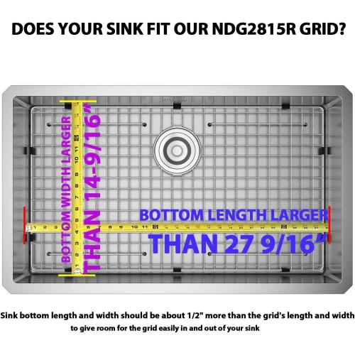 Serene Valley Sink Bottom Grid 27-9/16 x 14-9/16, Rear Drain with Corner Radius 3/16, Kitchen Sink Protector NDG2815R