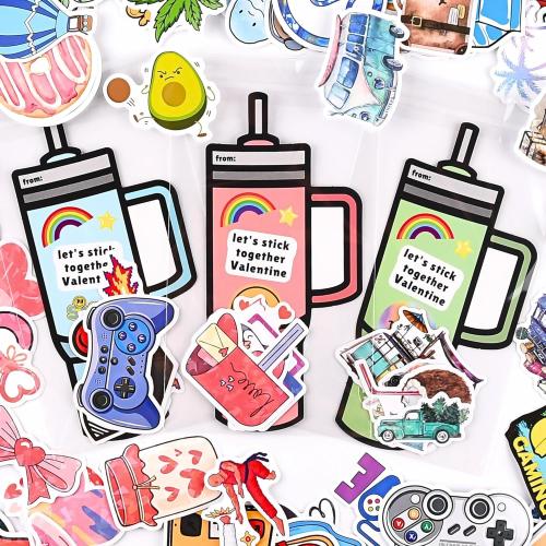 Stickers Valentines Cards for Kids Classroom - 48 Sets Valentine's Day Cards for School Exchange - Cute Valentine Gifts for Boys Girls Classmates Class