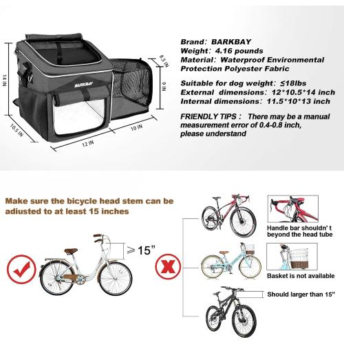Dog Bike Basket Carrier, Expandable Foldable Soft-Sided Dog Carrier, 2 Open Doors, 5 Reflective Tapes, Pet Travel Bag,Dog Backpack Carrier Safe and Easy for Small Medium Cats and Dogs(Black)