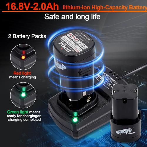 3/8 Cordless Electric Ratchet Wrench Set, 40 Ft-Lbs 16.8V Battery Power Ratchet Tool Kit with Variable Speed Trigger, 2 Packs 2.0Ah Battery, Charger, 7 Sockets