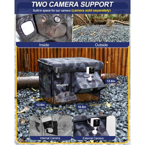 Heated Cat House for Outside, Waterproof Awning & Escape Door Heated Cat Houses for Indoor/Outdoor Cats in Winter, Elevated & Insulated Outdoor Cat Shelter for Feral Cat(Black Camo, 16.5x12.6x12.6)