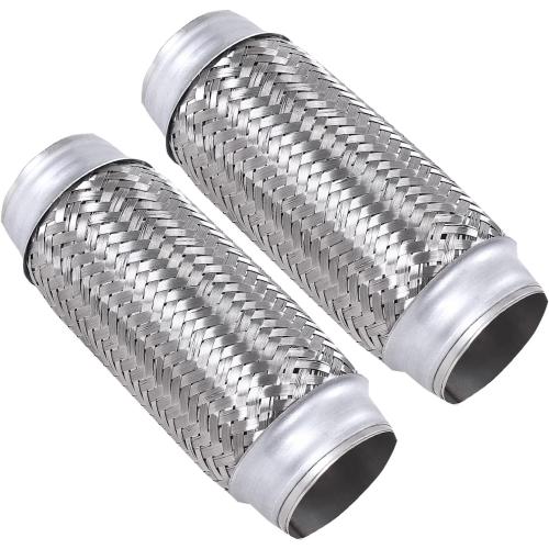 2PCS Exhaust Flex Pipe Stainless Steel Double Braid 2.5Inch x 8Inch w/Ends 8'' inches Long