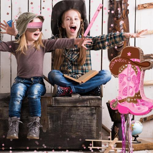 Seematn Cowgirls Pinata Birthday Party Decors Western Cowboy party Favors with Blindfold Stick and Confetti for Photo Prop Candy Holder and Party Supplies