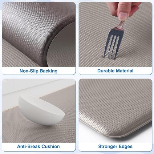 StepRite Kitchen Mats, 2PCS Kitchen Rugs, Cushioned Anti Fatigue Kitchen Mats for Floor, Non-Slip Standing Desk Mat, Waterproof Kitchen Rug Set for Kitchen, Floor, Office, Khaki