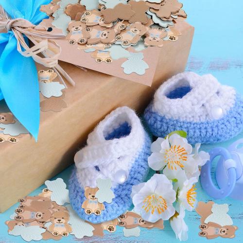 Threan 300 Pieces Bear Confetti Baby Shower Paper Confetti for Holiday Festival Party Table Home Decorations, 0.98 Inch(Blue, Brown)