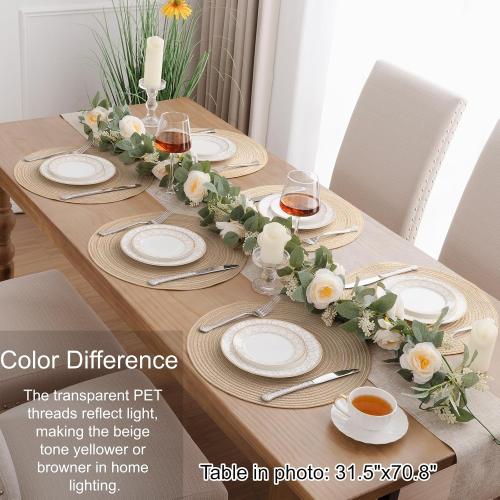 SHACOS Round Braided Placemats Set of 4 Washable Place Mats for Dining Tables 15 inch Non Slip Kitchen Table Mats (Beige, 4)