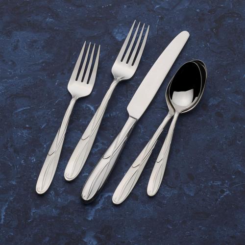 Mikasa Cocoa Blossom 65-Piece Flatware Set for 12, 18/10 Stainless Steel Silverware with Full Service and Serving Utensils, Elegant Floral Design