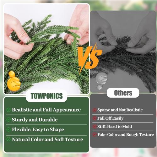 24 Inch Norfolk Pine Wreath, Real Touch Artificial Green Christmas Wreaths for Front Door, Windows, Porch, Wall, Indoor, Outdoor Xmas Holiday Decorations