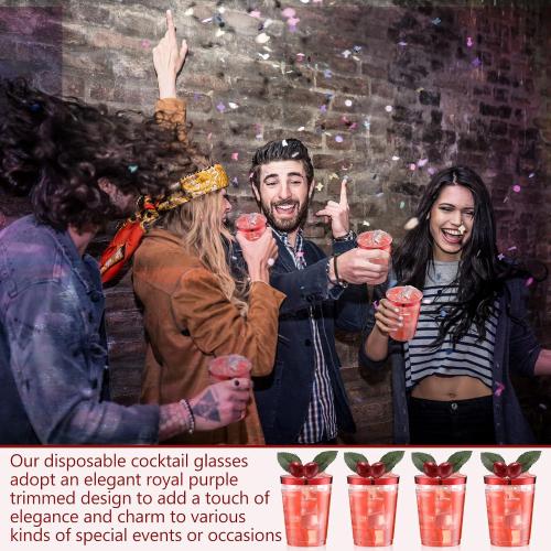 Gerrii 100 Pcs 10oz Plastic Cups Disposable Fancy Rimmed Cups Elegant Clear Drinking Tumblers for Wedding, Birthday, Halloween, Christmas, Graduation Party(Red)