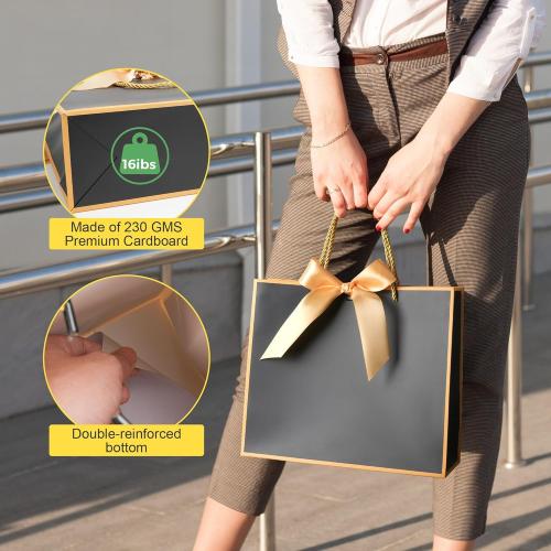 MOXARYSU Gift Bags With Handles: 11.8x4x10 Inch 3pcs Medium Large With Bow Ribbon For Wedding Thanks Bridesmaid Birthday Party (White-Light Blue