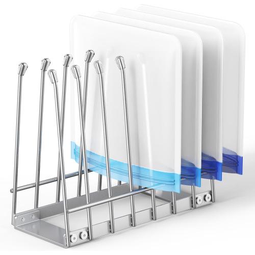 Bag Drying Rack Organizer, Metal Stand for Reusable Ziplock & Silicone Storage Bags, Rustproof Kitchen Dryer，Silver