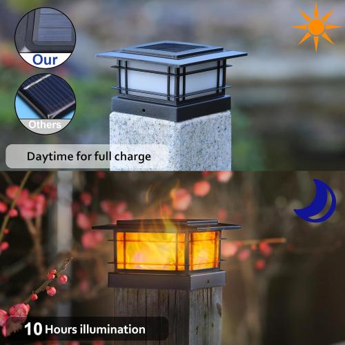 Dynaming 5 Pack Solar Post Cap Lights Outdoor with Flickering Flame Light, Fence Post Solar Lights Fit for 4x4 5x5 6x6 Vinyl/Wooden Posts, High Brightness SMD LED Lighting Decor for Garden Deck Patio