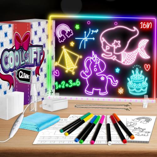 16 Led Drawing Board for Kids with 18 Tracing Stencils - Light up Led Note Board, 2026 Birthday Gifts for Boys Girls Ages 5 6 7 8 9 10 12  Year Old, Magic Glow Art Toys for 6 7 8 9 10 Year Old, 39PCS
