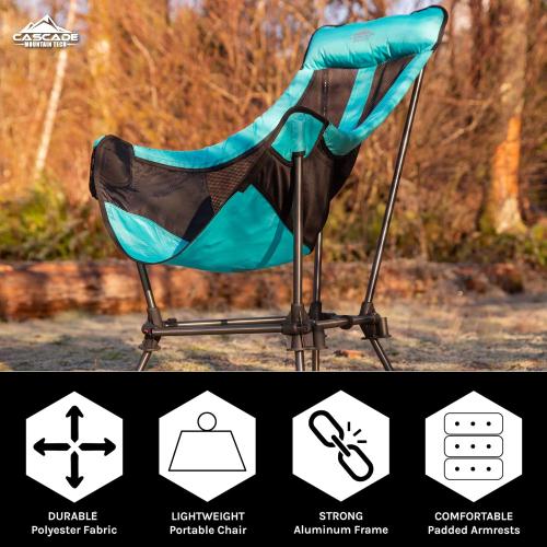 Cascade Mountain Tech Hammock Camp Chair with Adjustable Height - Ultralight for Backpacking, Camping, Sporting Events, Beach, and Picnics with Carry Bag