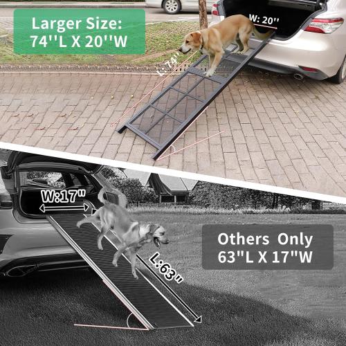 Dog Ramp for Car, 74 X 20 Dog Car Ramp for Large Dogs SUV Truck, Outdoor Folding Portable Large Pets (Up to 250LBS) Car Steps for Truck SUV Van Stairs with Non-Slip Surface, 250lb Capacity
