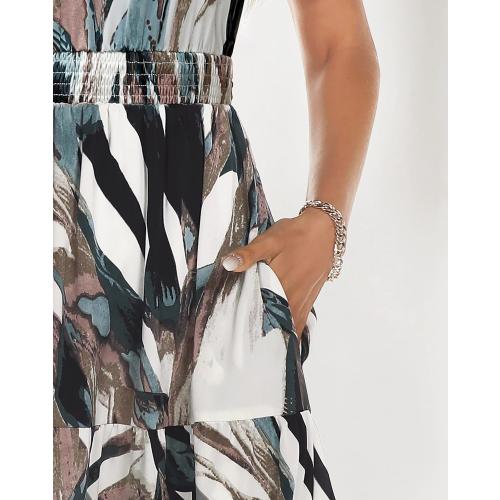 Size L ...Zattcas Womens 2025 Long Summer Dress Short Flutter Sleeve V Neck Casual Smocked Tiered Modest Floral Boho Maxi Dress