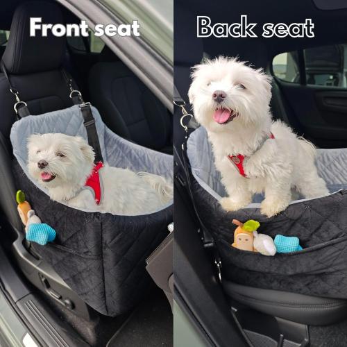 Dog Car Seat for Small/Medium Dogs up to 35 lbs, Memory Foam Booster Seat with Washable Cover, Storage Pockets & Safety Belts, Travel Pet Bed for Front & Back Seats