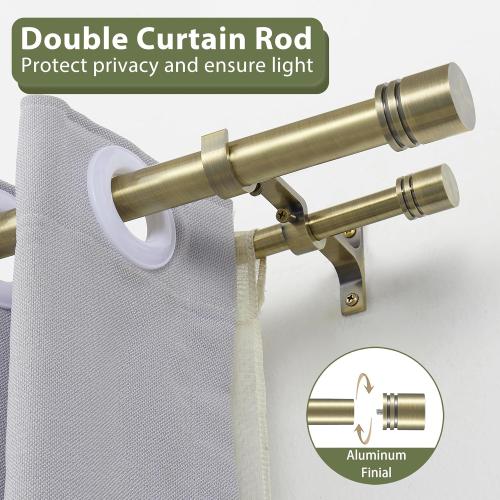Double Curtain Rods 36-72 Inches for Windows, 1 Inch Diameter Adjustable Heavy Duty Drapery Rod with Aluminum Alloy Brackets and Finials, Modern Stylish Dual Curtains Rod, Antique Bronze