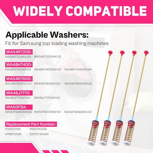 WA54R7200AV/US DC97-16350V Washer Suspension Rods Compatible with Sam.sung Washer WA54R7200AW/US WA5AR7200AV/US WA54R7600AV/US WA54R7600AW/US WA54R7600AC/US (OEM) 27.6 Inch