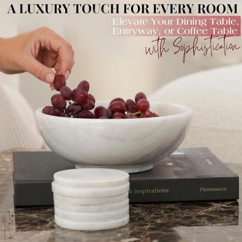 Gusto Nostro 8 Luxury White Marble Decorative Bowl for Coffee Table - Elegant Modern Fruit Bowl for Kitchen Counter - Heavy Stone Entryway Catch all for Keys, Jewelry, Potpourri Holder - Medium Size