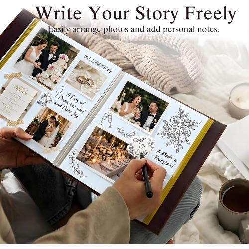 Zoview Self-Adhesive Photo Album, Dust-free, glue free and waterproof Scrapbook Album, Family album, Leather Cover, Hand Made DIY Albums Holds 3x5, 4x6, 5x7, 6x8,8x10 photos