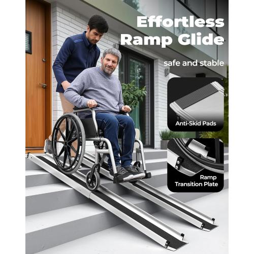 Adjustable Wheelchair Ramp 6FT Telescoping Portable Ramps for Steps Aluminum Lightweight Ramp with Storage Bag Non-Skid Ramps for Wheelchair for Home 72 L x 7.4 W 600lbs Capacity (2 Pack)