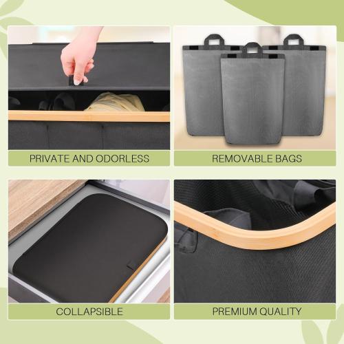 Laundry Hamper 2 Section, 145L Dirty Clothes Hamper with Lid, Extra Large Laundry Basket Organizer with Removable Inner Bags & Labels for Laundry Room, Bedroom.