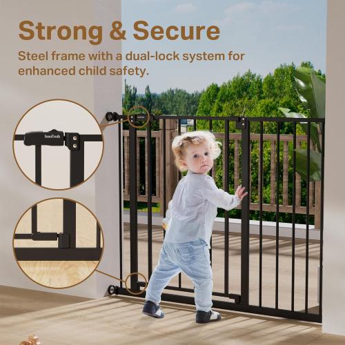 InnoTruth 29.5–40.75 Baby Gate for Stairs, 30 Tall Dog Gates for Doorways & Hallways, Safety Gate for Kids & Pets, Pressure-Mounted Walk-Through with Dual Lock & 2-Way Swing, Black