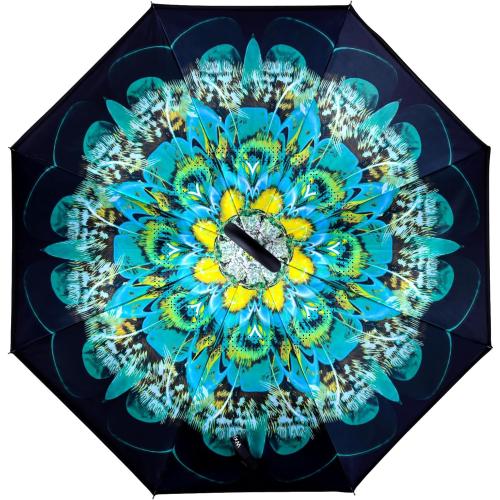Inverted Umbrella, Windproof Reverse Umbrellas for Rain with Reversible Inside-Out Design Large Upside Down Umbrella for Women & Men with C-shaped Handle (Peacock)