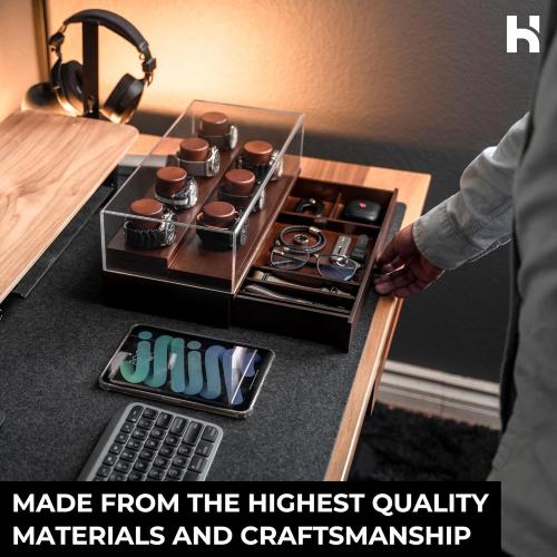 Holme & Hadfield Premium 7-Slot Wooden Watch Display Case with Lifetime Assurance – Large Handcrafted Men’s Watch Box with Accessory Drawer – Father’s Day Gift for Collectors – Luxury Built to Last