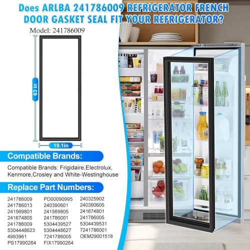 Upgraded 63x19.1 241786009 Refrigerator Fresh Food Door Gasket Compatible with Frigidaire,Electrolux and Kenmore Refrigerator Door Seal Frigdge Seal 241786013 241569801 241674801 4993961 Black