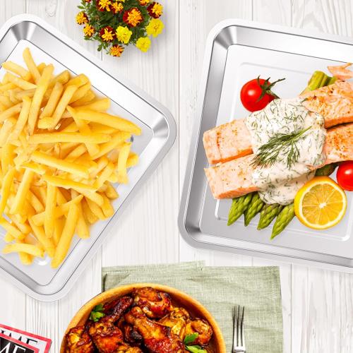 2-Pack Baking Sheet Set Stainless Steel, 12.4x11 Air Fryer Pan Replacement Tray for Cuisinart Air Fryer TOA-060 and TOA-065 TOA-70 Toaster Oven Tray Accessories Parts for Cooking Baked and Broiling